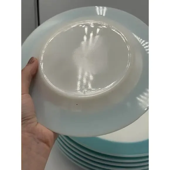 12 Pyrex Vintage Milk Glass Plates Teal Aqua Blue Dinnerware 6 Small 6 Large